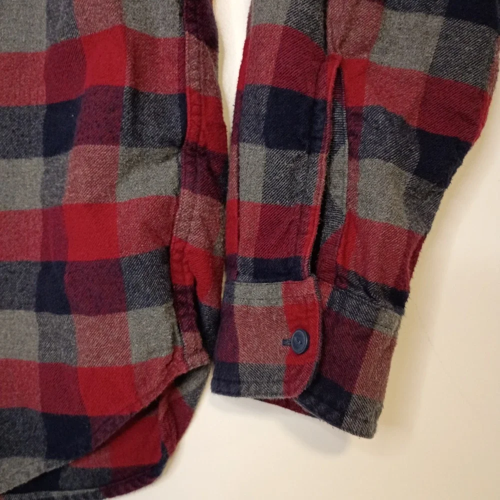 J Crew Flannel Shirt Mens Large Blue Gray Red Plaid Cotton Long Sleeve‎ Pockets